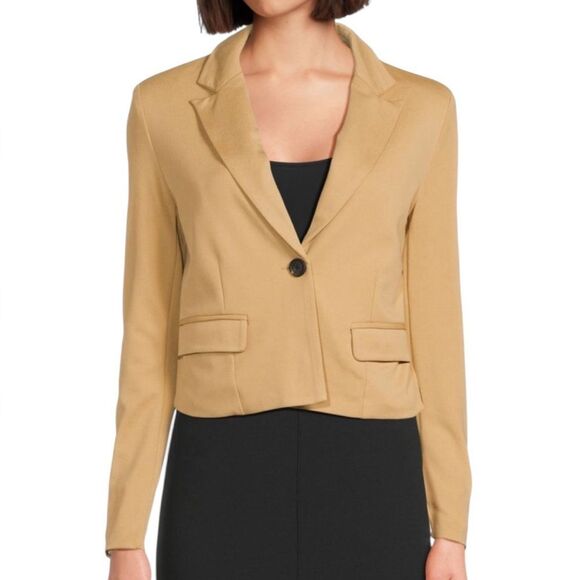 Adrienne Landau Onyx Tan Crop Stretchy  Blazer(Size Large) - Picture 1 of 12